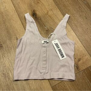 Joah Brown Pale Mauve Ribbed Henley Crop Tank